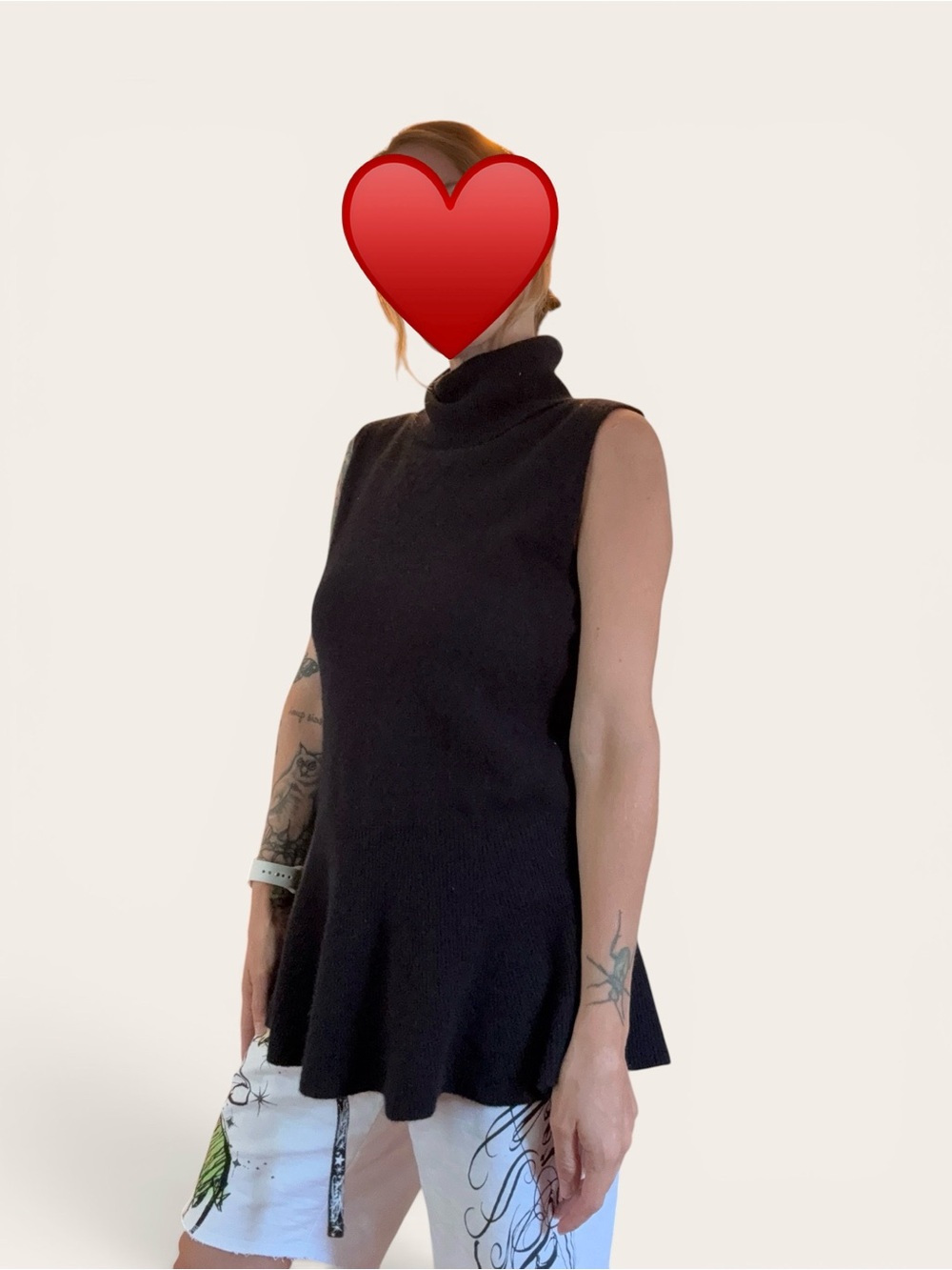 Sleeveless Black Turtleneck Peplum Knit Top 100% Cashmere - Picture 3 of 7